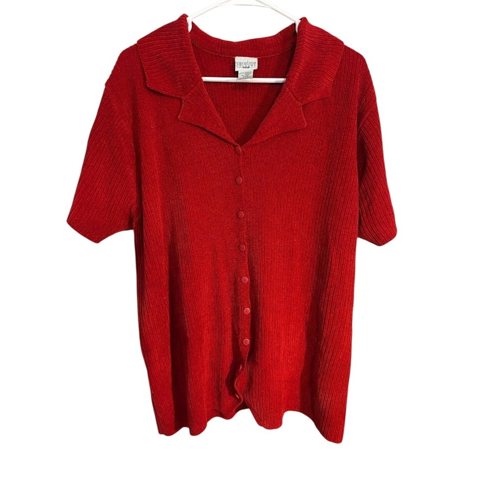 Carolina Colours Plus Red Chenille Short Sleeve Button Front Cardigan Size 20W